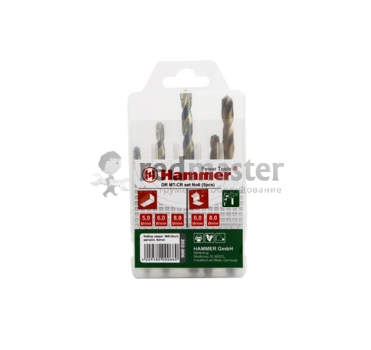 Набор сверел Hammer Flex 202-906 DR set No6 (5pcs) 5-8mm металл\камень, 5шт.(подарок) Hammer 202-906 Hammer 202-906