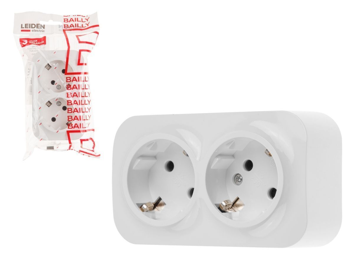 Розетка 2-ая (открытая, с/з) белая, Bailly LEIDEN ELECTRIC 8760908060057