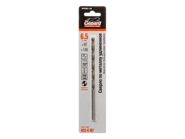 Сверло по металлу ц/x 6.5x97x148 mm удлиненное HSS-G GEPARD GP0365-148