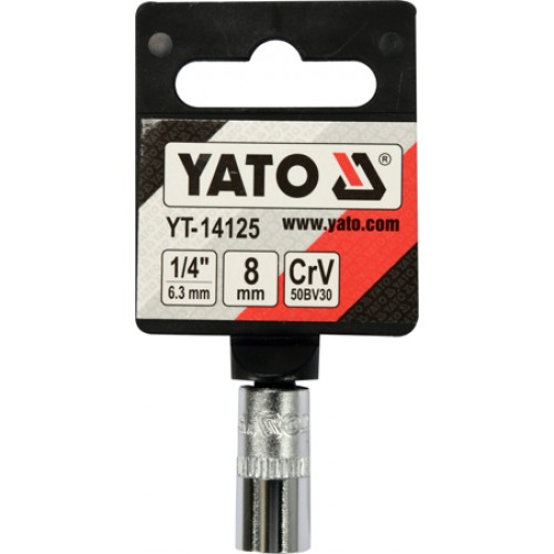 Головка торцевая 1/4" 6гр.  8mm L25mm CrV на держателе  YATO YT-14125