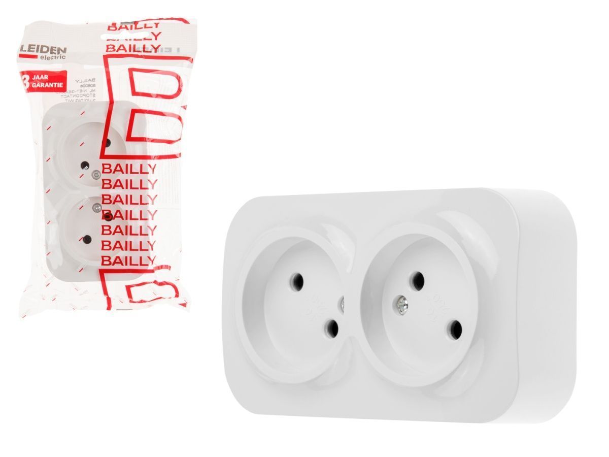 Розетка 2-ая (открытая, б/з) белая, Bailly LEIDEN ELECTRIC 8760908060064