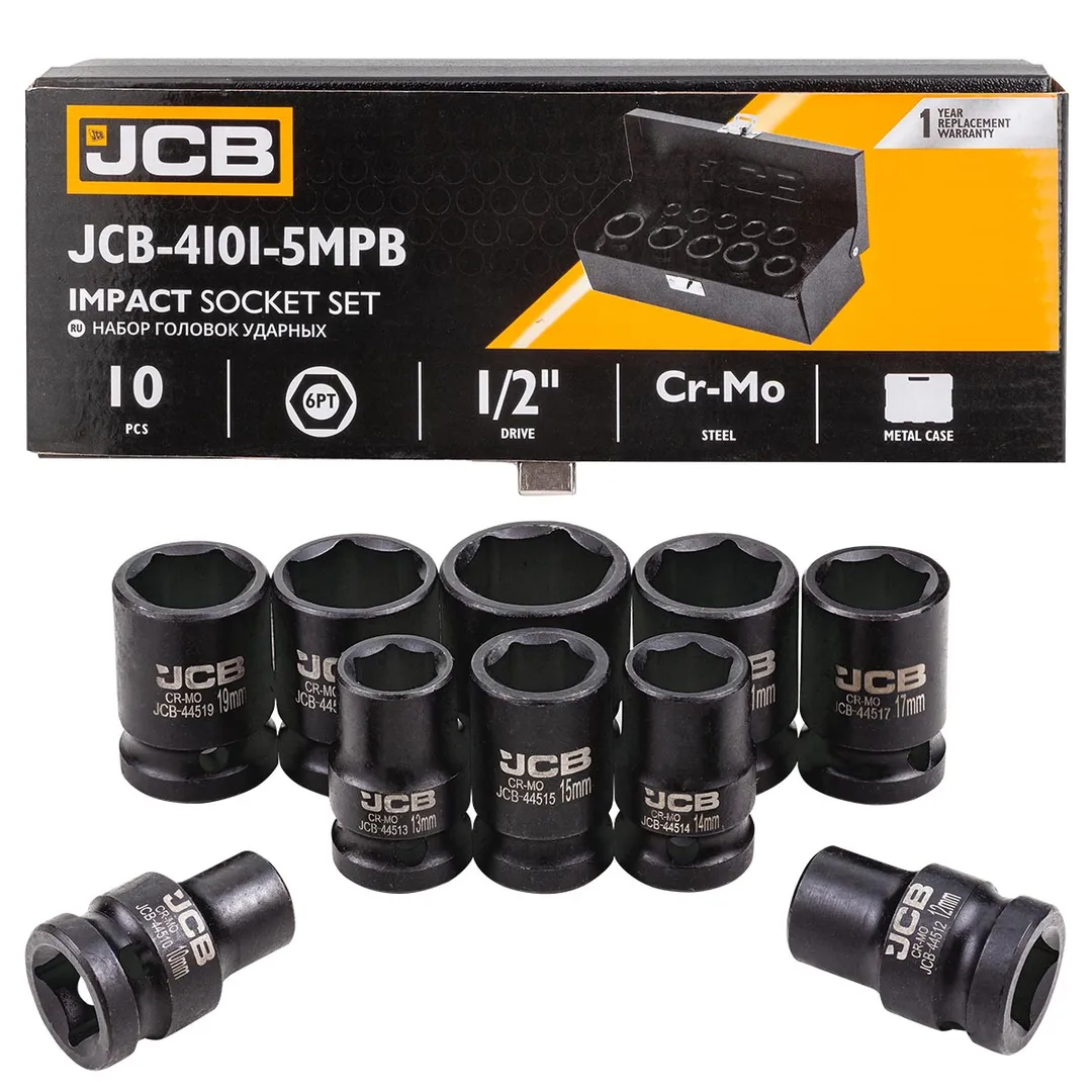 Головки ударные, набор 10пр., 1/2" (6гр.) JCB JCB-4101-5MPB