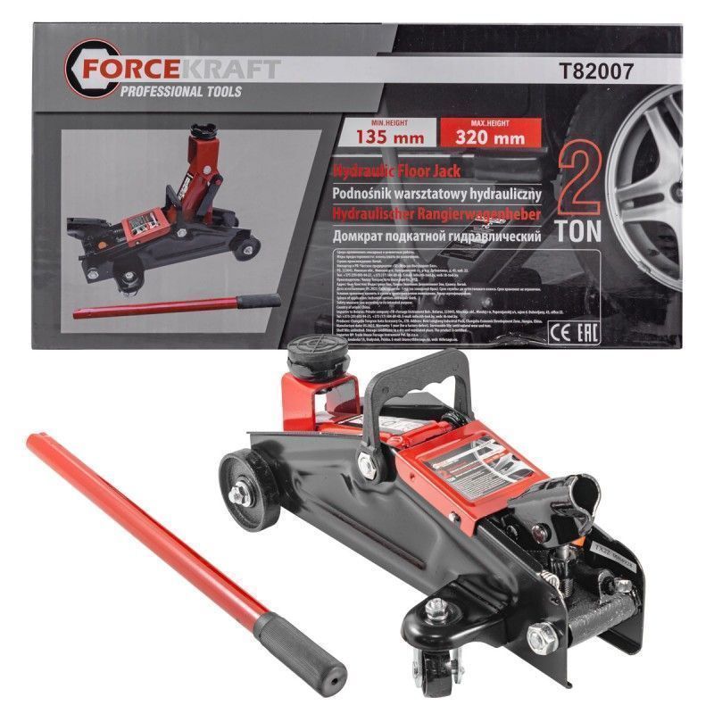 Домкрат подкатной гидравлический 2т (h min - 135мм, h max - 320мм) с резиновой накладкой FORCEKRAFT FK-T82007