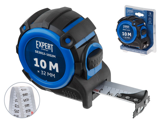 Рулетка  10м/32mm EXPERT   (Двуxсторонняя шкала нанесения, нейлоновое покрытие,   магнитный обрезиненный зацеп) STARTUL SE3012-1032M