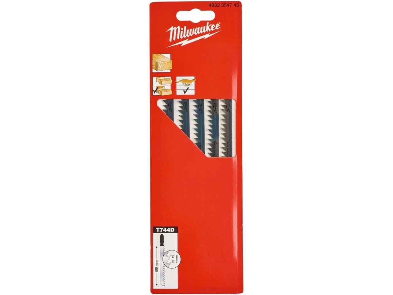 Пилка к лобзику T744D (5 шт / HCS / 155 мм / дерево) MILWAUKEE 4932354745