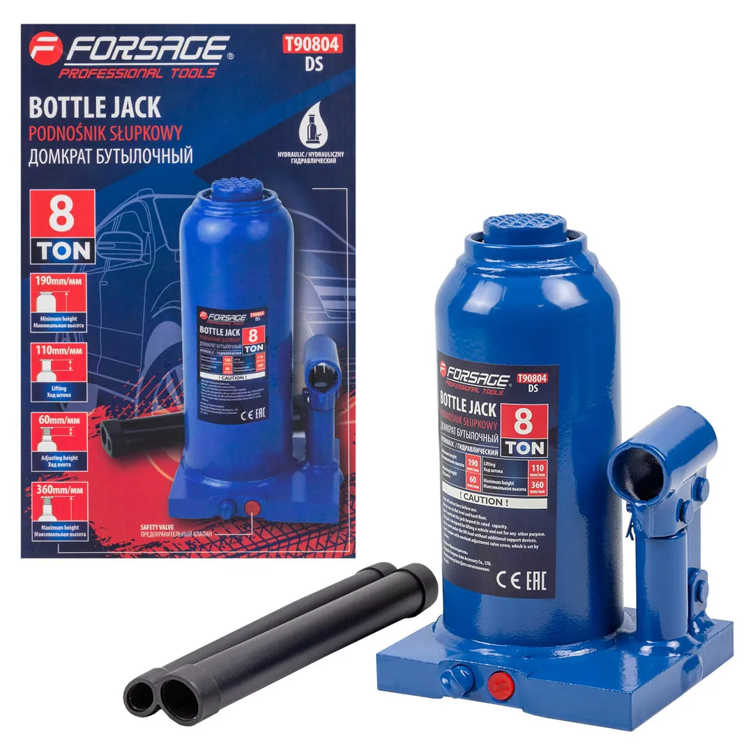 Домкрат бутылочный 8т с клапаном (h min-190мм, h max-360мм)  Forsage F-T90804(DS)
