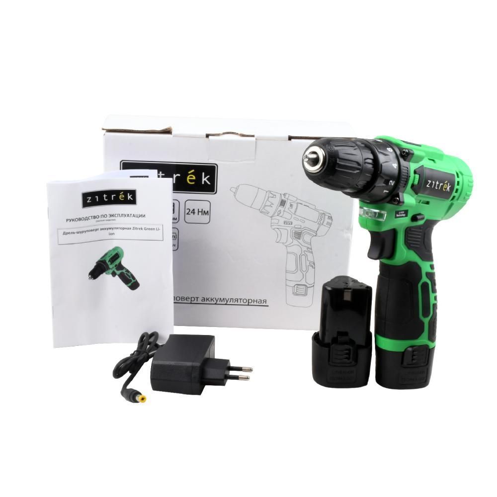 Дрель-шуруповерт аккумуляторная Zitrek Green Li-ion, 12В, 2x1.5Ач