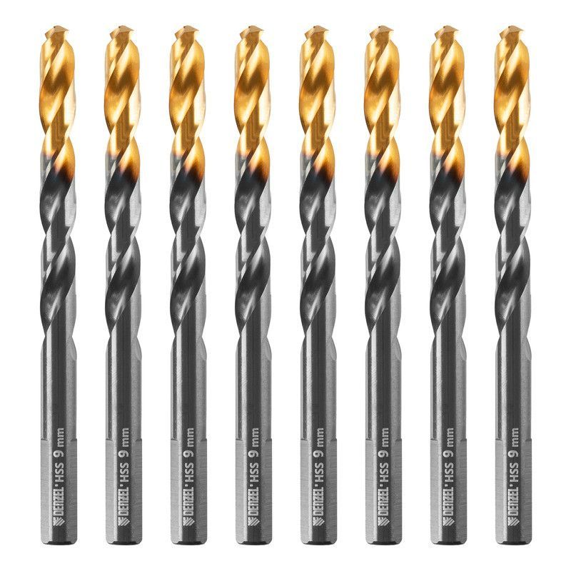 Сверло по металлу, 9 мм, HSS-Tin, Golden Tip, 8 шт.  DENZEL 717221
