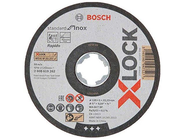 Круг отрезной 125x1.0x22.2 mm для нержавеющей стали X-LOCK Standard for Inox (прямой) BOSCH 2608619262