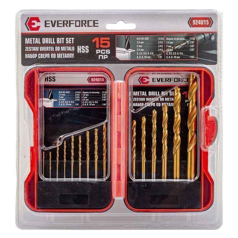 Сверла по металлу, набор 15пр. 1.5-10мм EVERFORCE EF-924U15