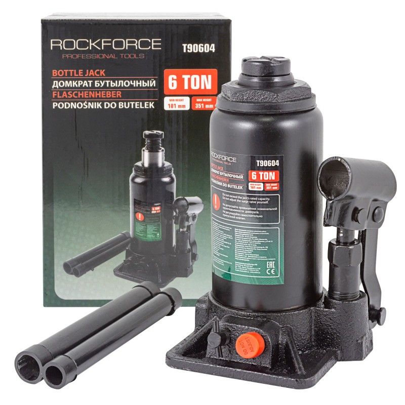 Домкрат бутылочный 6т, 181-351мм, Rock FORCE RF-T90604(DS)