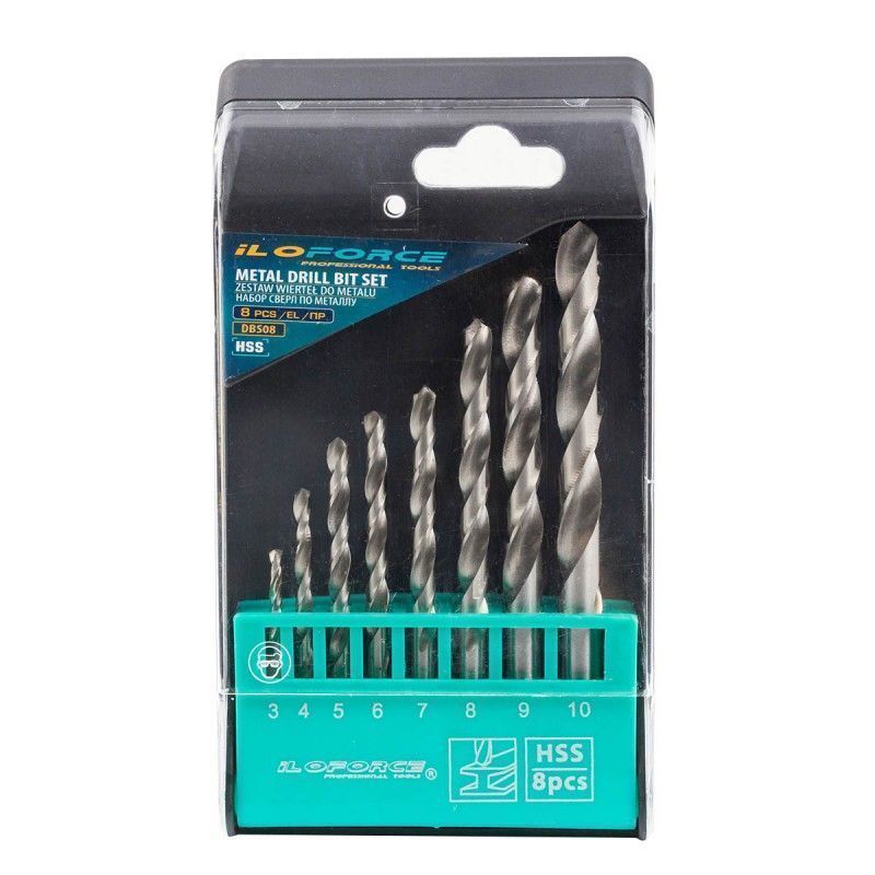 Сверла по металлу, набор 8пр. (3-10мм) ILOforce IF-DBS08