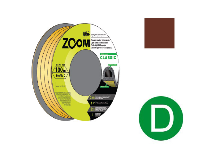 Уплотнитель "D" коричневый 100м , CLASSIC,  ZOOM 02-2-4-103