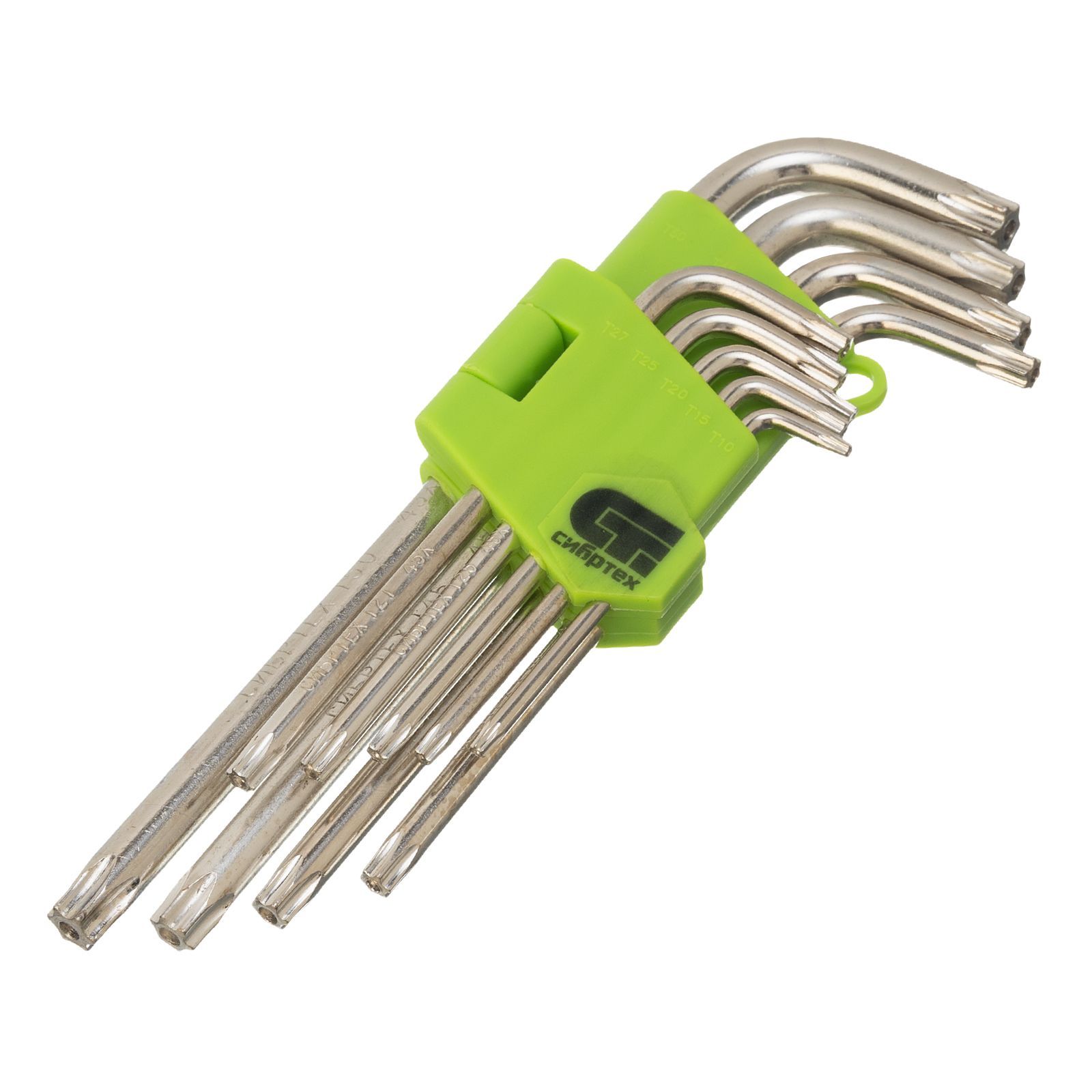 Набор ключей имбусовых Tamper-Torx, 9 шт., TT10-ТT50, 45x, закаленные, удлиненные, никель Сибртех 12322