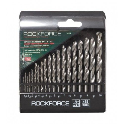 Набор сверл по металлу HSS, 19пр.1-10 мм Rock FORCE RF-DBS19