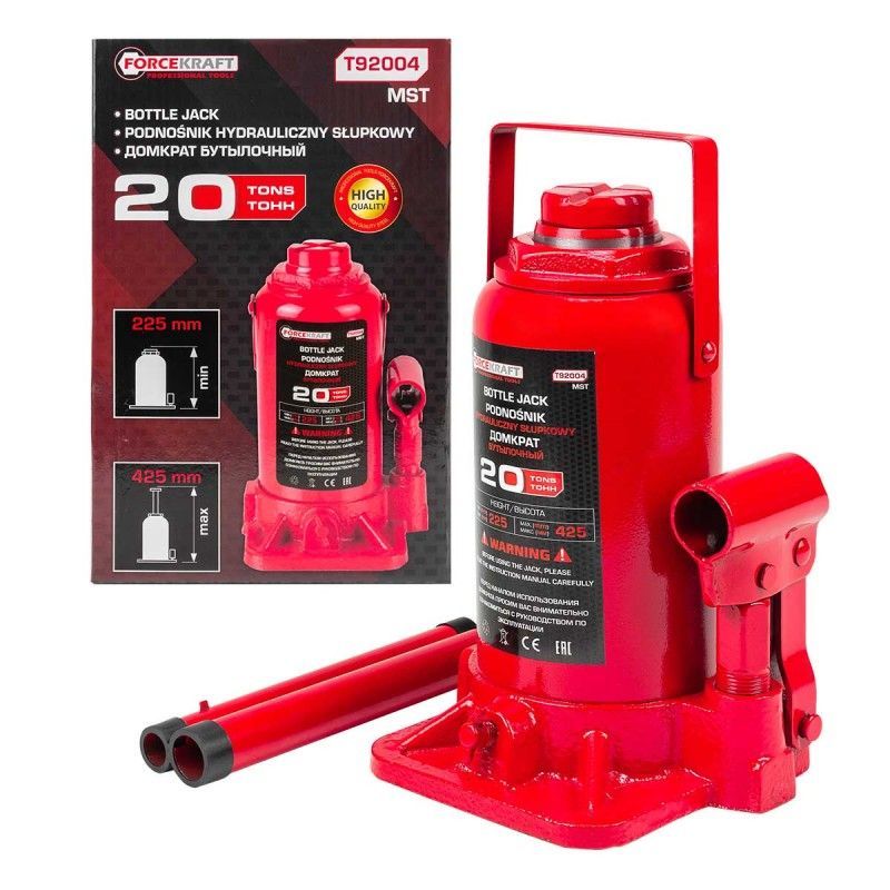 Домкрат бутылочный 20т (h min 225мм, h max 425мм) FORCEKRAFT FK-T92004 MST