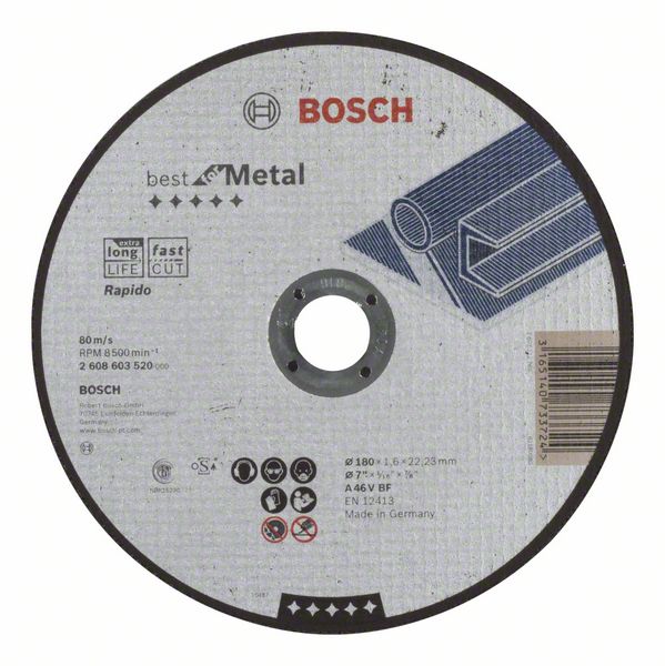 Круг отрезной 180x1.6x22.2 мм. для металла Best (прямой)  BOSCH 2608603520