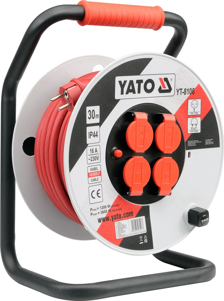 Удлинитель электрический H05RR-F 3G2.5mm на катушке 30м 4 розетки  ...YATO YT-8106
