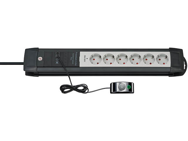 Удлинитель 3м (6 роз., 3.3кВт, с/з, выносной выкл., ПВС)  Premium-Line-Comfort Switch (чер./свет.-серый, провод 3х1.5mm2, сила тока 16А) BRENNENSTUHL 1156050070