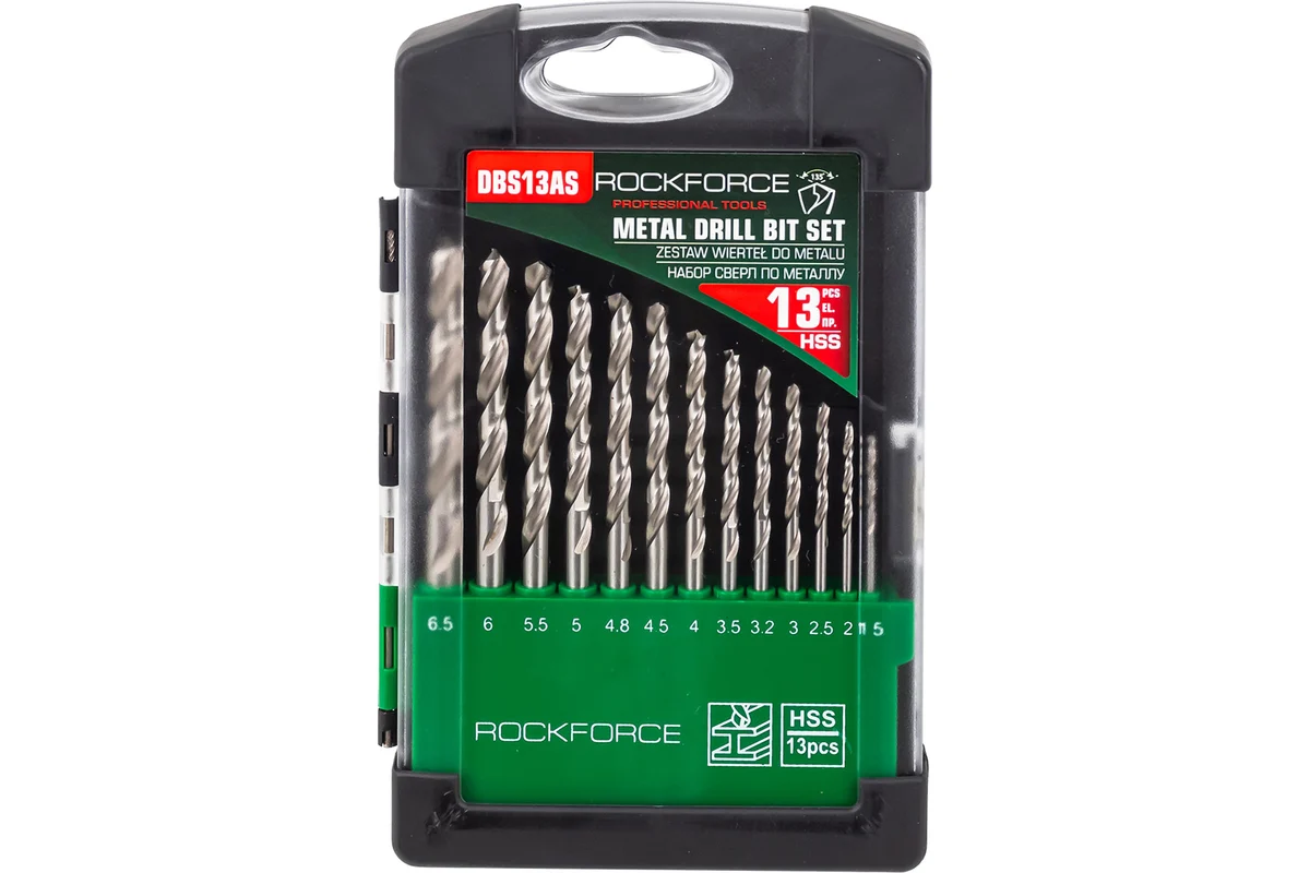 Сверла по металлу, набор 13пр. 1.5-6.5мм RockFORCE Rock FORCE RF-DBS13AS