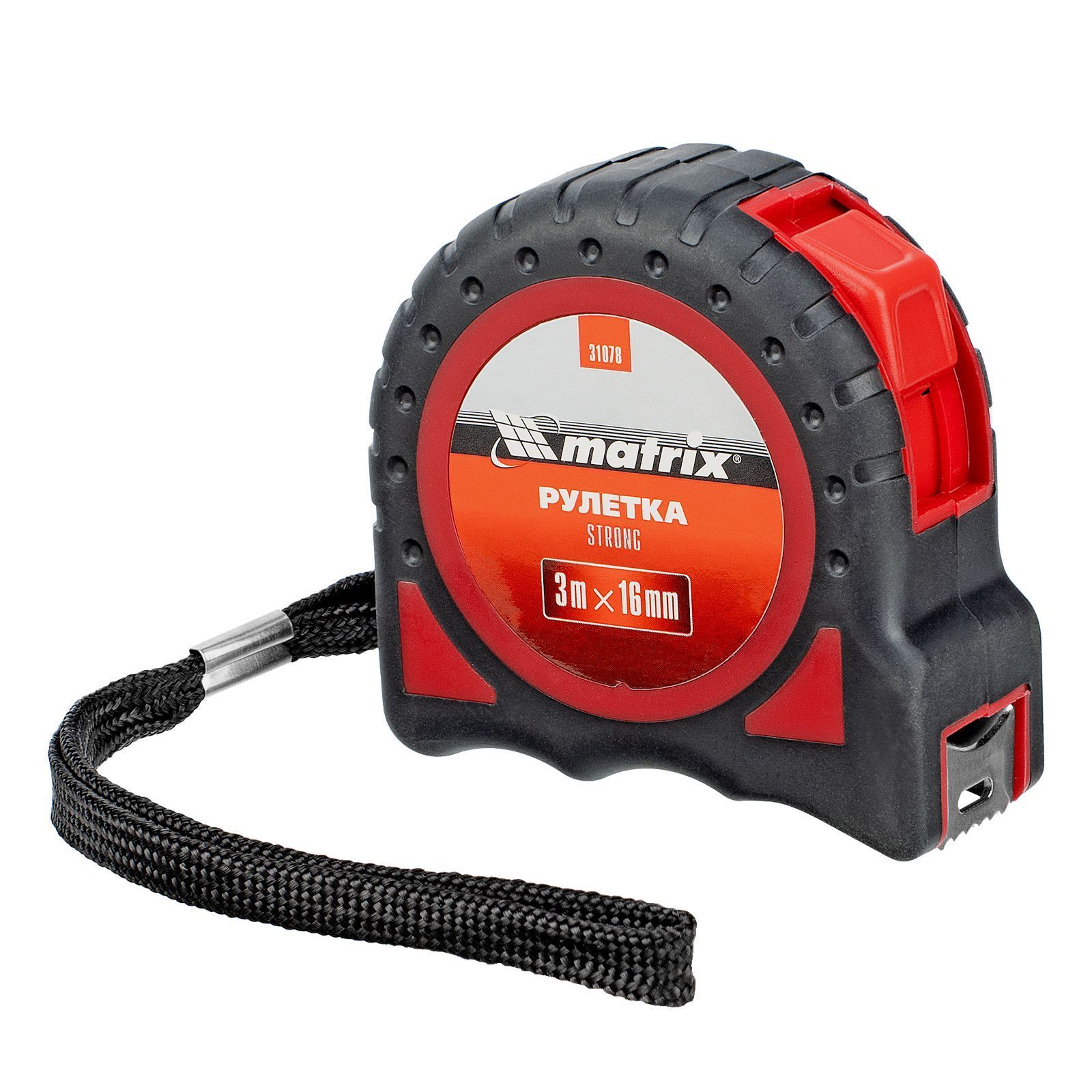 Рулетка Strong, 3 м х 16 мм, обрезиненный корпус Matrix 31078