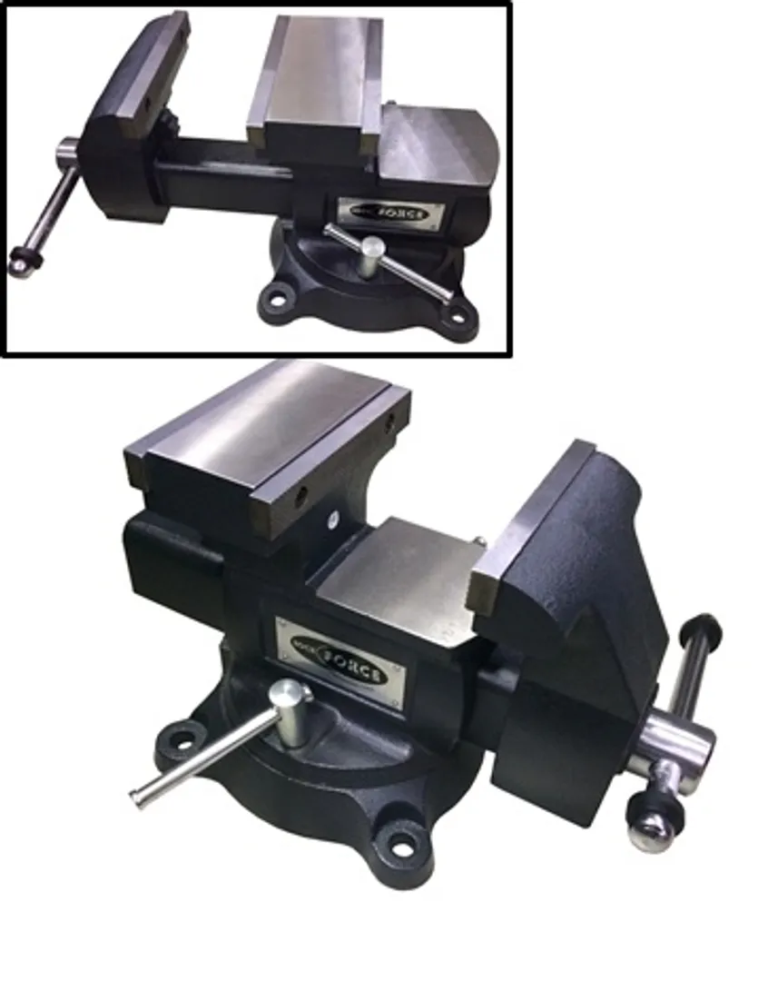 Тиски стальные поворотные с двумя наковальнями + захват для труб, переставные двухпозиционные 5.5''-140мм (1. - min захват 0мм, 2. - min захват 100мм) RockFORCE RF-3291115