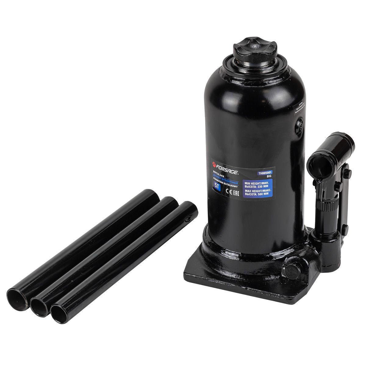 Домкрат бутылочный двухштоковый 5т (h min 230мм, h max 500мм)  Forsage F-TH805001( Big )