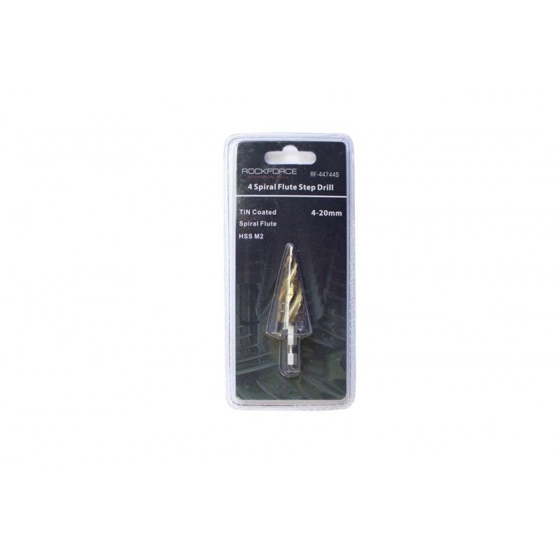 Сверло ступенчатое спиральное TIN HSS M2 (4-20 мм)  Rock FORCE RF-44744S