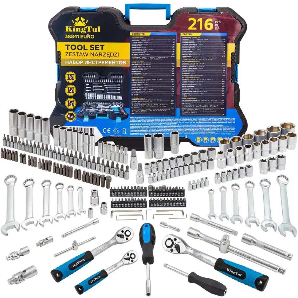 Набор инструментов 216пр. 1/4", 3/8", 1/2" (6гр.) KINGTUL KT-38841 EURO