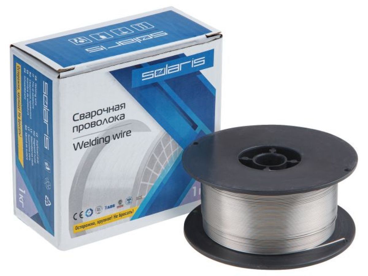 Проволока сварочная FLUX E71T-GS ф1.0mm (сваа без газа) (катушка 1кг)  (Порошковая) SOLARIS WM-E71TGS-10010