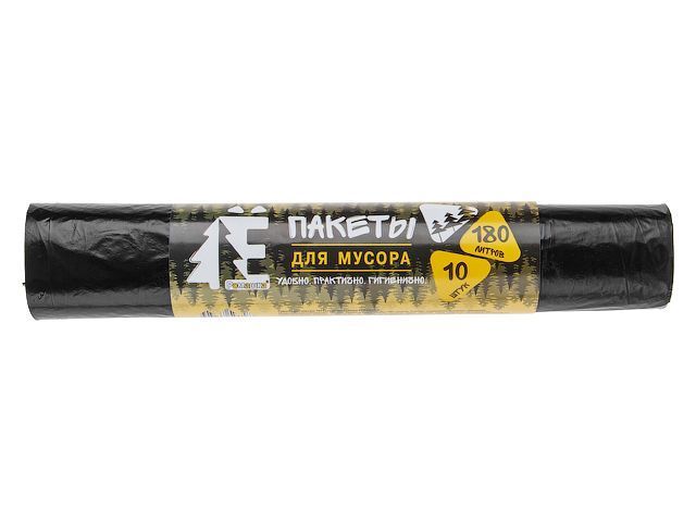 Мешки для мусора, 180 л, 10 шт, "Е-Ромашка", черные (86х105 см/20mm) РОМАШКА ЕЛР-ВР-180-10/35/Ч