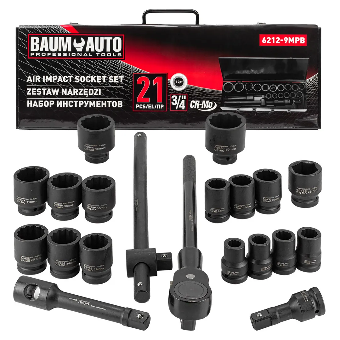 Набор инструментов ударных 21пр. 3/4" (17-36мм)(12гр.) Baum Auto BM-6212-9MPB