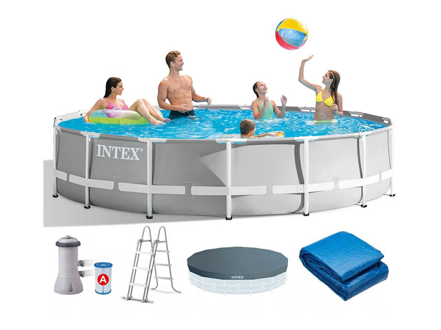 Каркасный бассейн Prism Frame, круглый, 457х107 см + фильтр-насос, лестн., тент, подстилка (от 6 лет...INTEX 26724NP