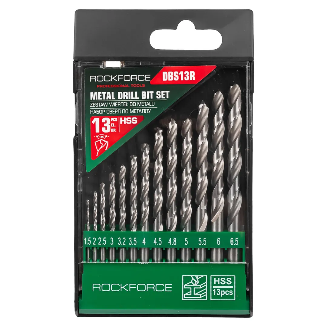 Сверла по металлу, набор 13пр. 1.5-6.5мм RockFORCE Rock FORCE RF-DBS13R