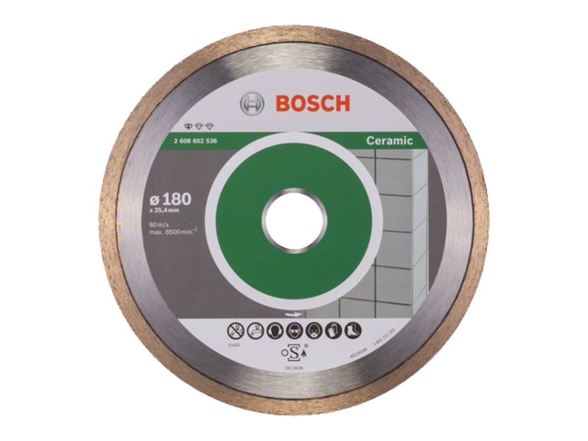 Алмазный круг 180х25.4 мм по керамике сплошн. STANDARD FOR CERAMIC (сухая/мокрая резка) BOSCH 2608602536