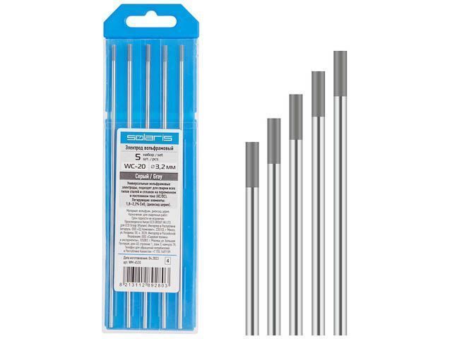 Электрод вольфрамовый серый WC-20, Ф 3.2 mm (набор 5 шт)  SOLARIS WM-4520