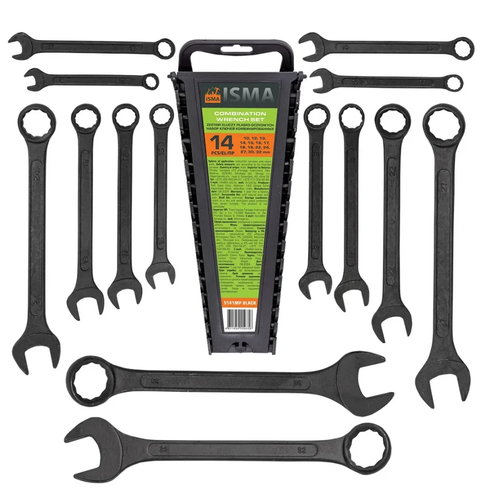 Набор ключей комбинированных 14пр. (10, 12-19, 22, 24, 27, 30, 32мм),в пластиковом держателе ISMA ISMA-5141MP BLACK
