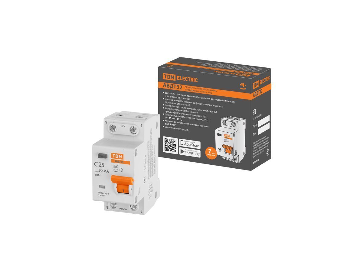 Выключатель дифференциальный автоматич. АВДТ 32 C25 30mA 4,5kA TDM SQ0202-0505