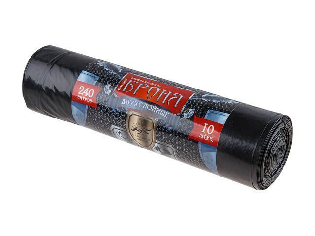 Мешки для мусора, 240 л, 10 шт, черные, "БРОНЯ" (100х130см/60мкм)  РОМАШКА ВР-0013