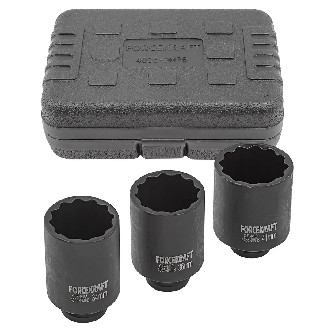 Головки ударные глубокие, набор 3пр., 1/2" 12гр. (34-41мм) FORCEKRAFT FK-4035-9MPB