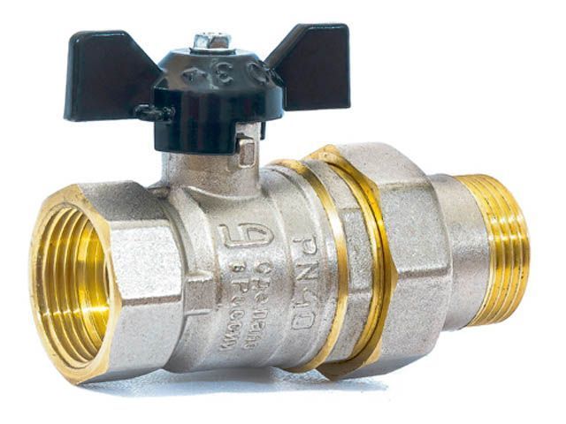 Кран шаровый стандартный 3/4" нар.-вн. бабочка (со сгоном) PN 40 LD LD47.306.20