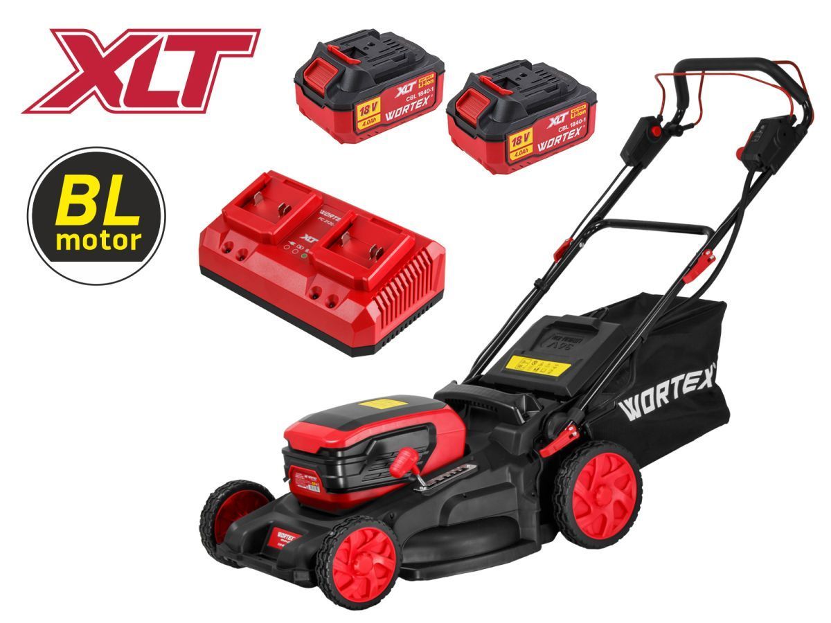 Газонокосилка аккум. CLM 4536-4 в кор. XLT SET БЕСЩЁТ.ДВИГ., САМОХОД., 18В+18В, 2х4Ач акб (2х4 Ач акб, 510 мм, выс. 38-97 мм, дека пластик, травосборник 60 л, мульчир-е, бок.выброс) WORTEX 2334160
