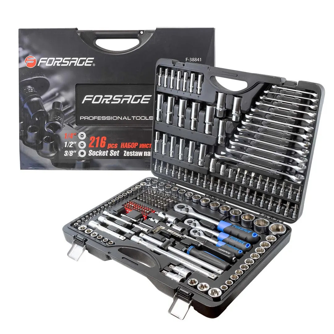 Набор инструментов 216пр. 1/4", 3/8", 1/2" (6гр.)(4-32мм) Forsage F-38841