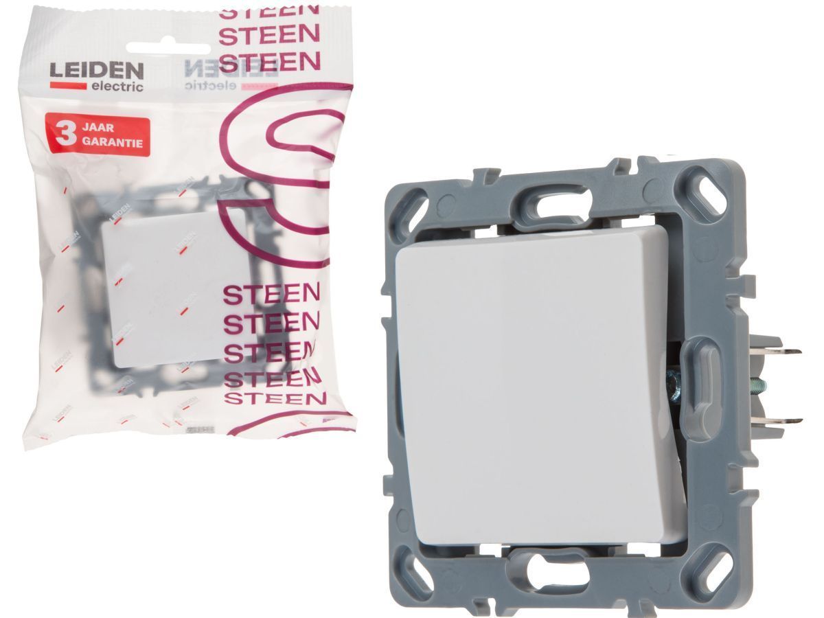 Выключатель проходной 1 клав. (скрытый, механизм, 10А) белый, Steen LEIDEN ELECTRIC 806041