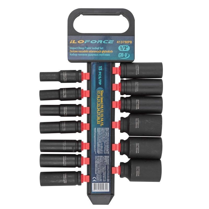 Головки ударные глубокие, набор 13пр., 1/2" (10-32мм) ILOforce IF-4137MPB