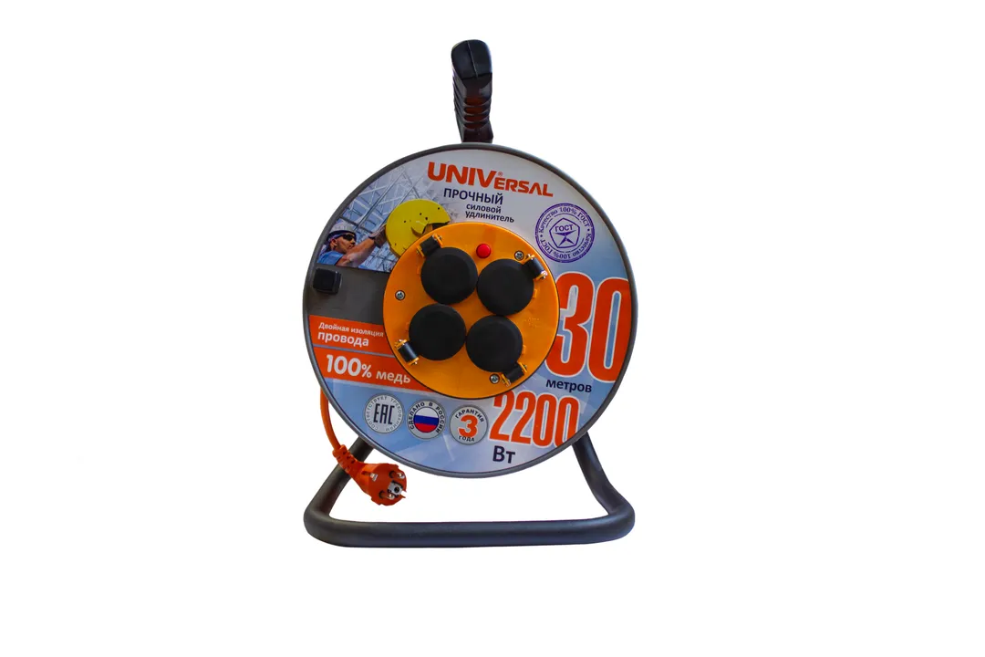 Удлинитель катушка ''UNIVersal''ВЕМ-250 IP-44 термо 2200Вт 4гн. з/к 30м Forsage 1683