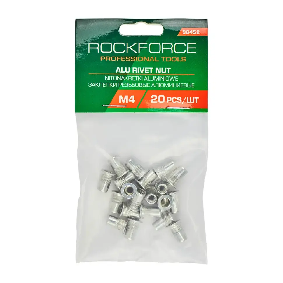 Заклепки резьбовые алюминиевые М4 (20шт./к-т) RockFORCE RF-36452 Заклепки резьбовые алюминиевые М4 (20шт./к-т) RockFORCE RF-36452