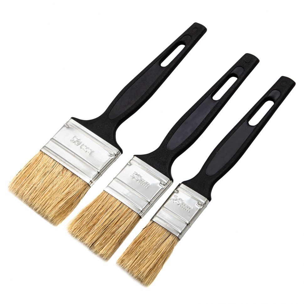 Набор кистей флейцевых 3шт. (25 мм, 35 мм, 50мм), натуральная щетина, пластиковая ручка  ...Сибртех 82507