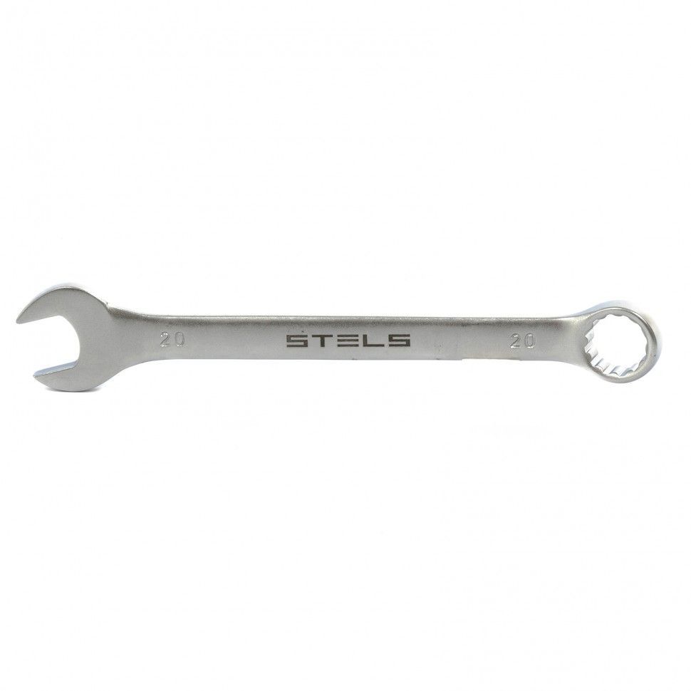 Ключ комбинированный, 20 mm, CrV, матовый хром  Stels 15215