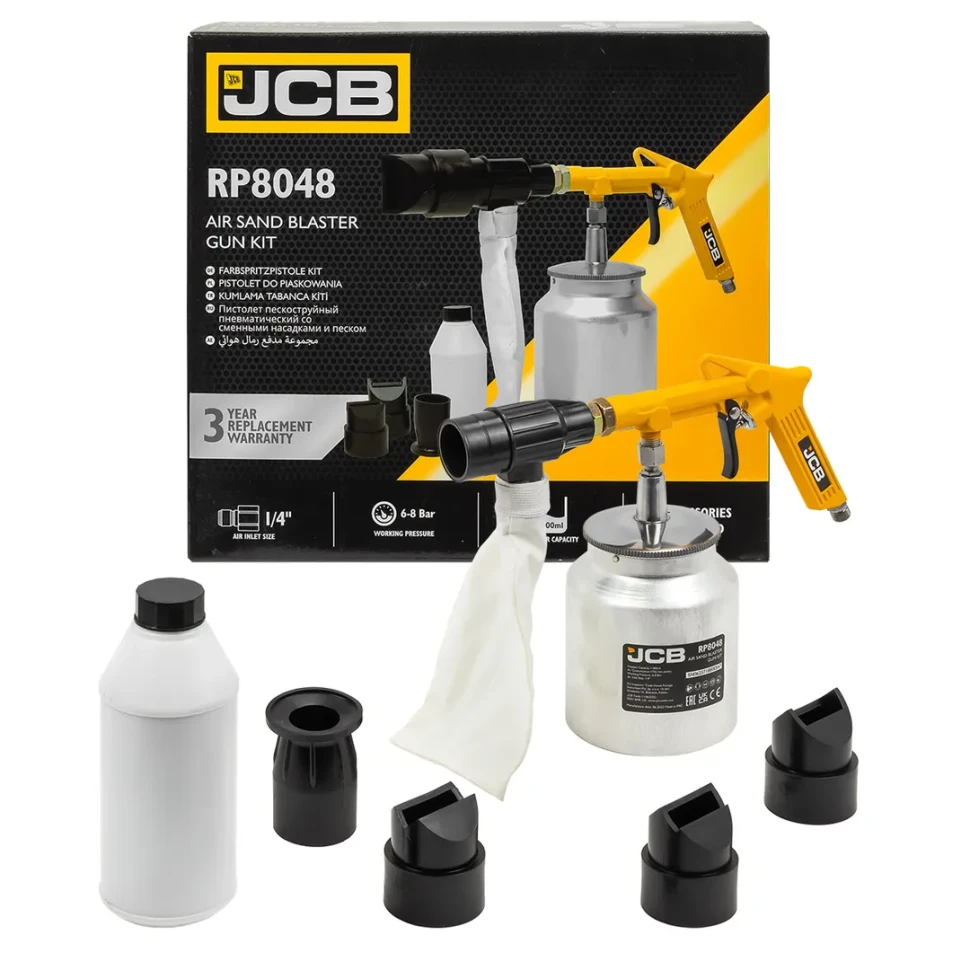 Пистолет пескоструйный пневматический со сменными насадками и песком JCB JCB-RP8048